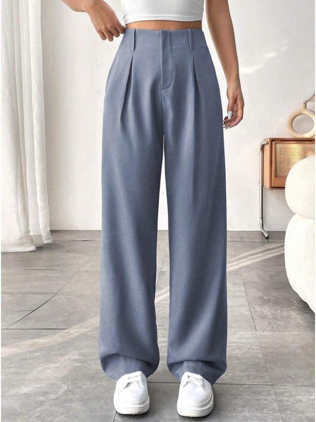 European & American Women's High-Waist Straight-Leg Business Casual Pants - Solid Color Draped Style (2026)