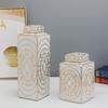 Gold Grain Ceramic Cylinder Tank Airtight Storage Jar General Jar Vase Tissue Box Ceramic Handicraft Ornaments Vintage Bottle