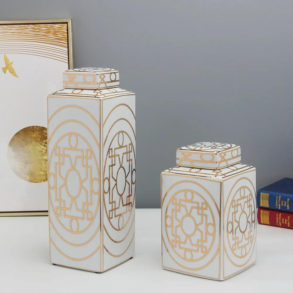 Gold Grain Ceramic Cylinder Tank Airtight Storage Jar General Jar Vase Tissue Box Ceramic Handicraft Ornaments Vintage Bottle