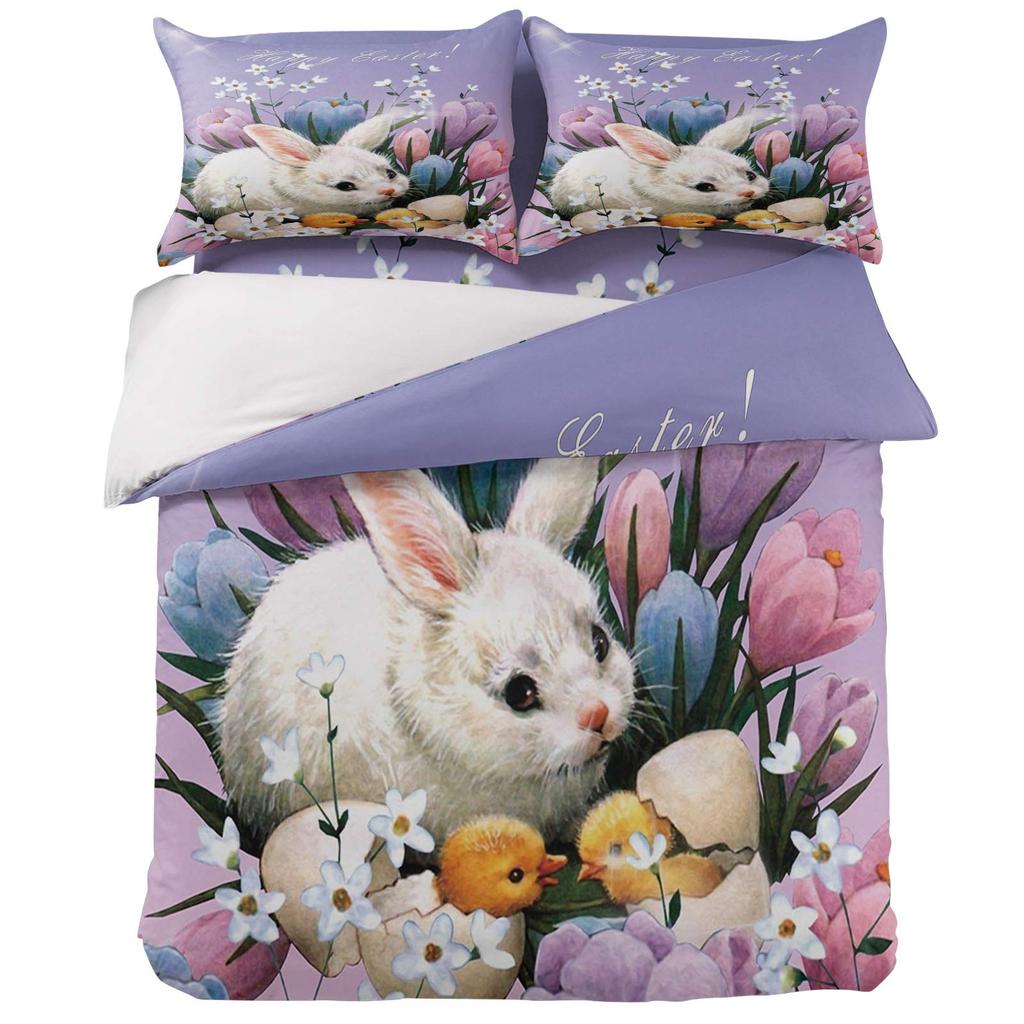 Cute Rabbit Duvet Cover Watercolor Sketch Of Sleeping Single White Easter Bunny Room Decorative Bedding Set For Girls Children
