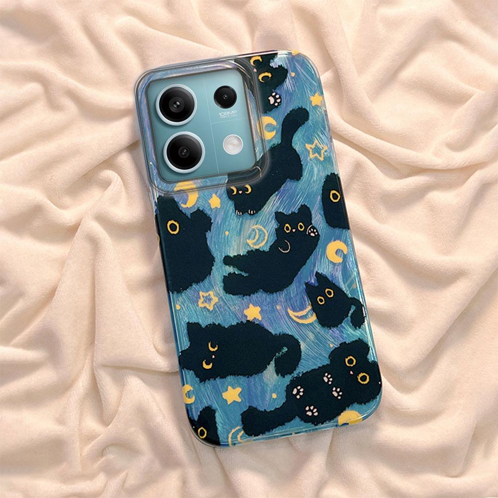 Cute Moon Black Cat Phone Case for Xiaomi Redmi A3 A3X A4 14C Note 10 12 11 Pro Poco X5 X7 Pro X5 X7 Pro Shell Silicone Cover