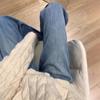 Women's Retro High Waist Fleece Lined Wide Leg Jeans for Autumn/Winter - Slimming, Drapey, Floor Length