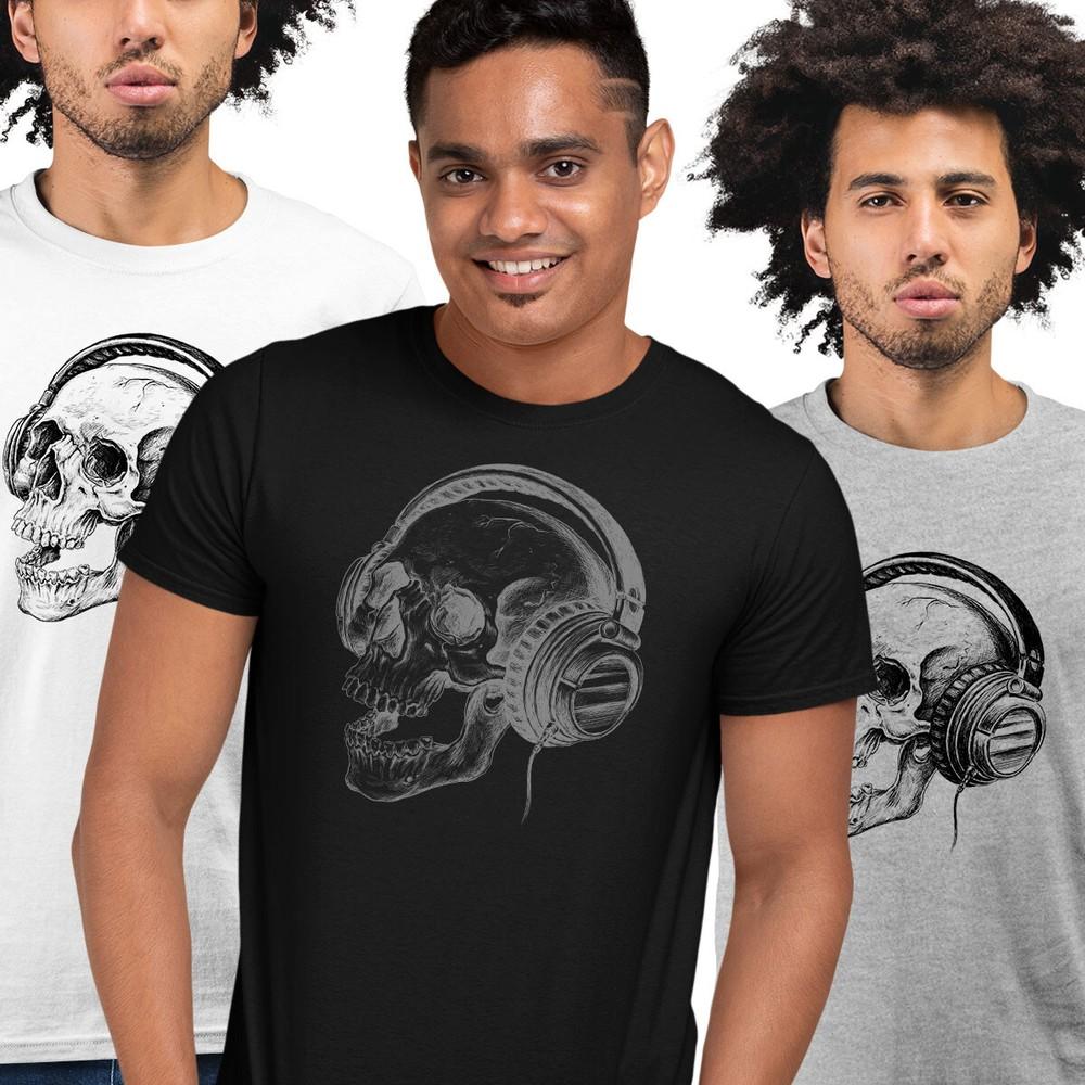 Skull Headphones DTG Printed Mens Kids T Shirt S3XL band skeleton music retro L