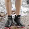 Nowe modne męskie krótkie buty przeciwdeszczowe Outdoor antypoślizgowe buty gumowe do biwakowania wodoodporne motocyklowe buty przeciwdeszczowe z grubą podeszwą
