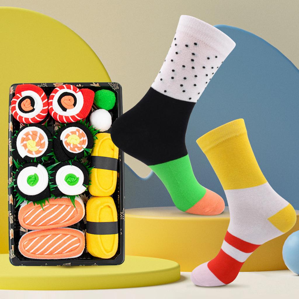 Creative Sushi Socks Gift Set – 3/4/5 Pairs Fun Salmon, Fruit & Ice Cream Patterns, Comfortable Novelty Socks for Cool Present