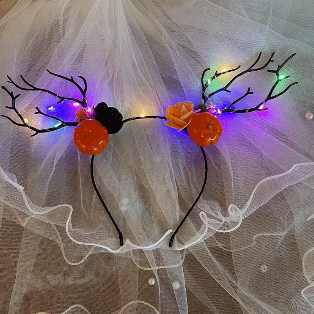 Elk Ears Halloween Glowing Antler Hair Hoop Pumpkin Kids Head Wear Photo Props