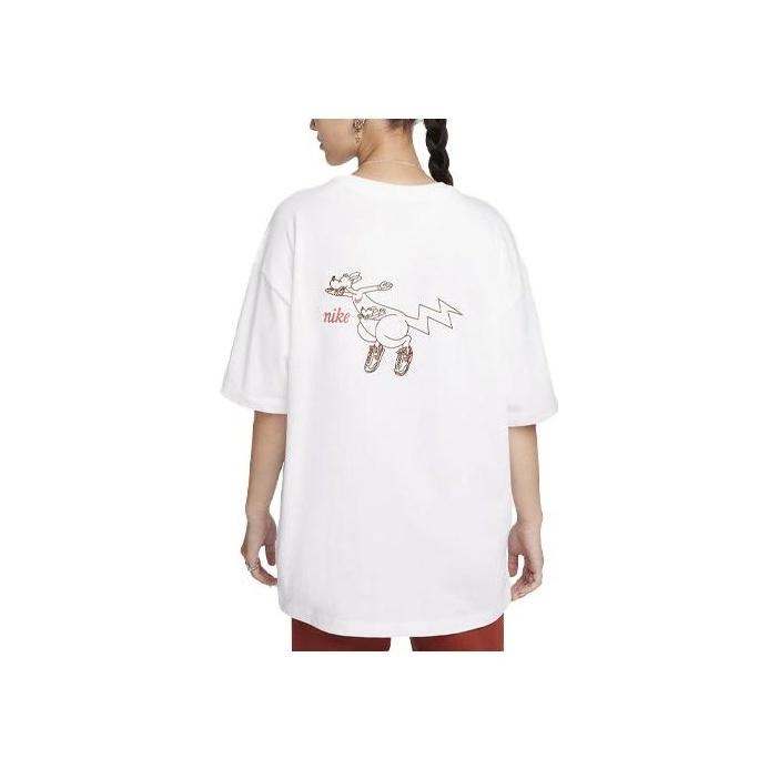Nike Letter Embroidery Cartoon Anime Pattern Loose Short Sleeve Drop Shoulder T-Shirt Women T-Shirts White HF4752-100