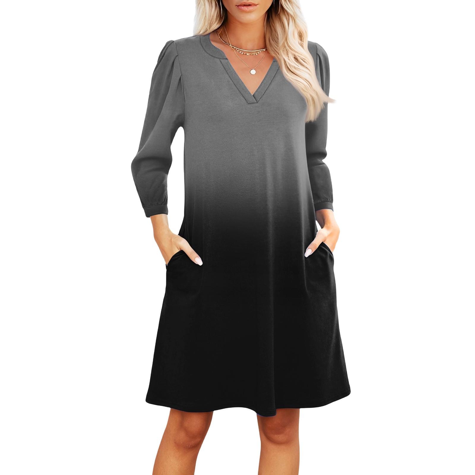 

Женское модное платье с V-образным вырезом, повседневное пляжное платье с рукавами три четверти и градиентным принтом XXL