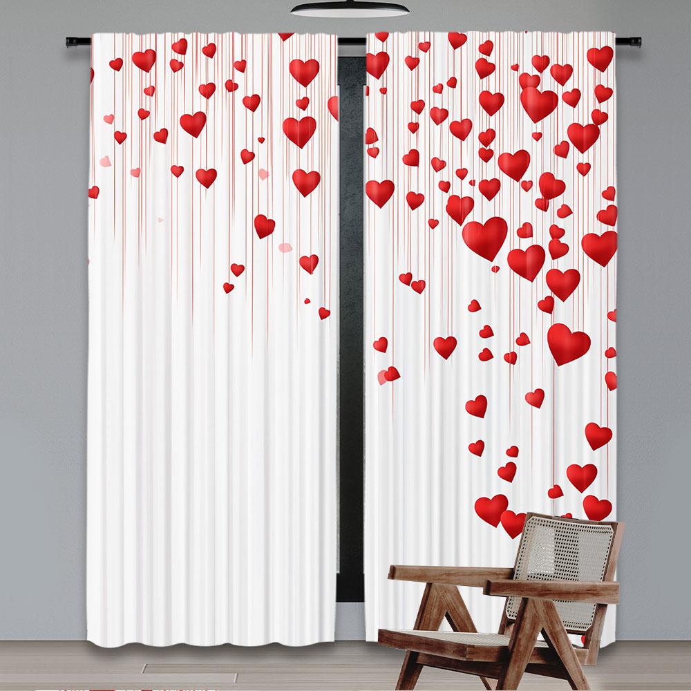 2Pcs Cute Valentines Day Curtain Valentine'S Red Pink Heart Love Decor Curtains For Decoration Suitable For Living Room Bedroom