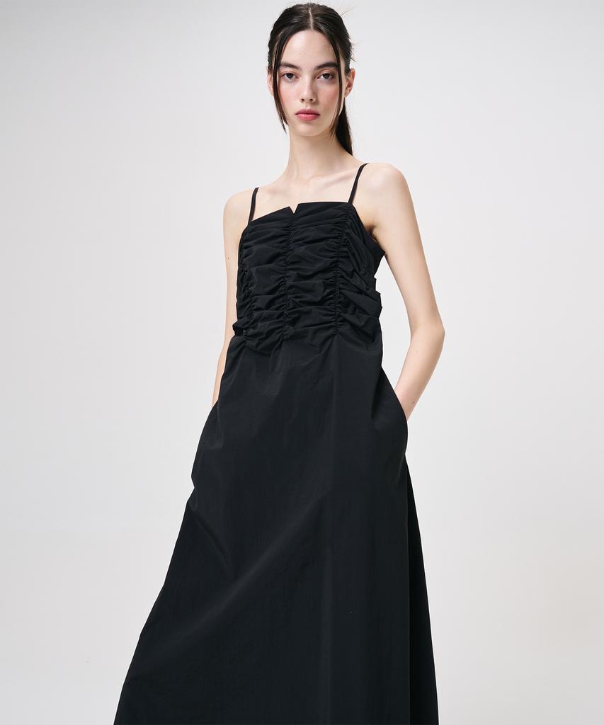 Etmont Slip Heart Neck Shirring Dress, Black