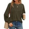 Round Neck Pleated Long Sleeve Casual Top T-shirt