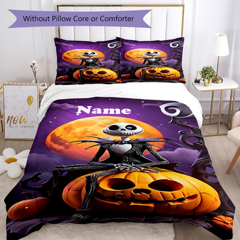 3pcs Custom Name The Nightmare Before Christmas Bedding Set Duvet Cover Closure Includes 1 Duvet Cover & 2 Pillowcases, Soft and Comfortable for All S