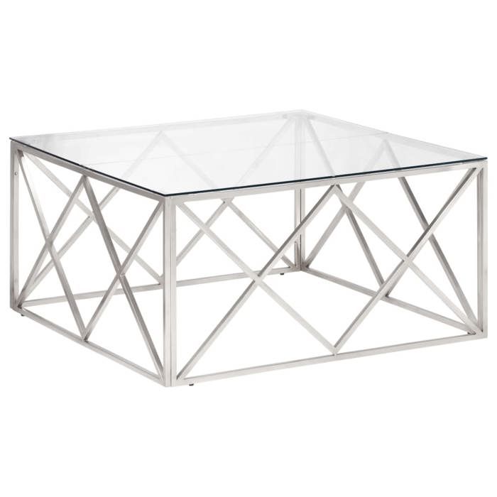 VidaXL Coffee Table Silver Stainless Steel and Tempered Glass 349977