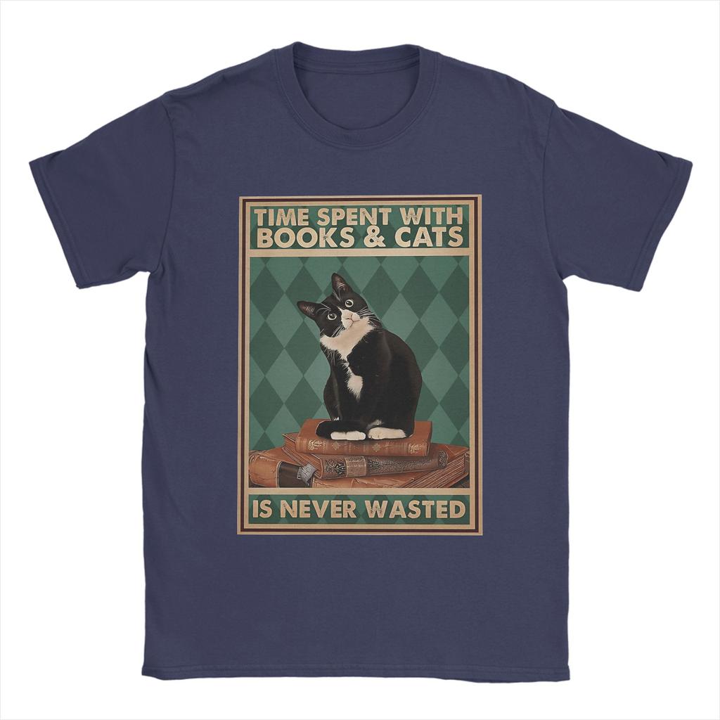 Oversized T Shirt Summer Time Spent with Books and Cats Is Never Wasted Popular TShirts Cotton Tee Shirt YK Top Tees