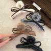 Plush Leather Bow Large Hair Claw Autumn/winter Furry Headband Womans Elegant Hair Pins Shark Clips Female Fashion Barrettes