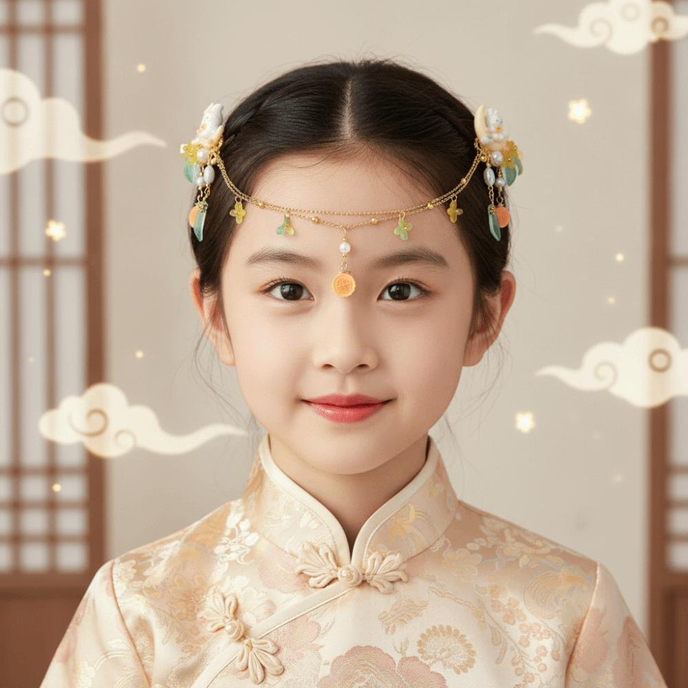 Cute Forehead Chain Traditional Bunny Hair Clips Chinese Jewelry Hanfu Headwear Photoshoot