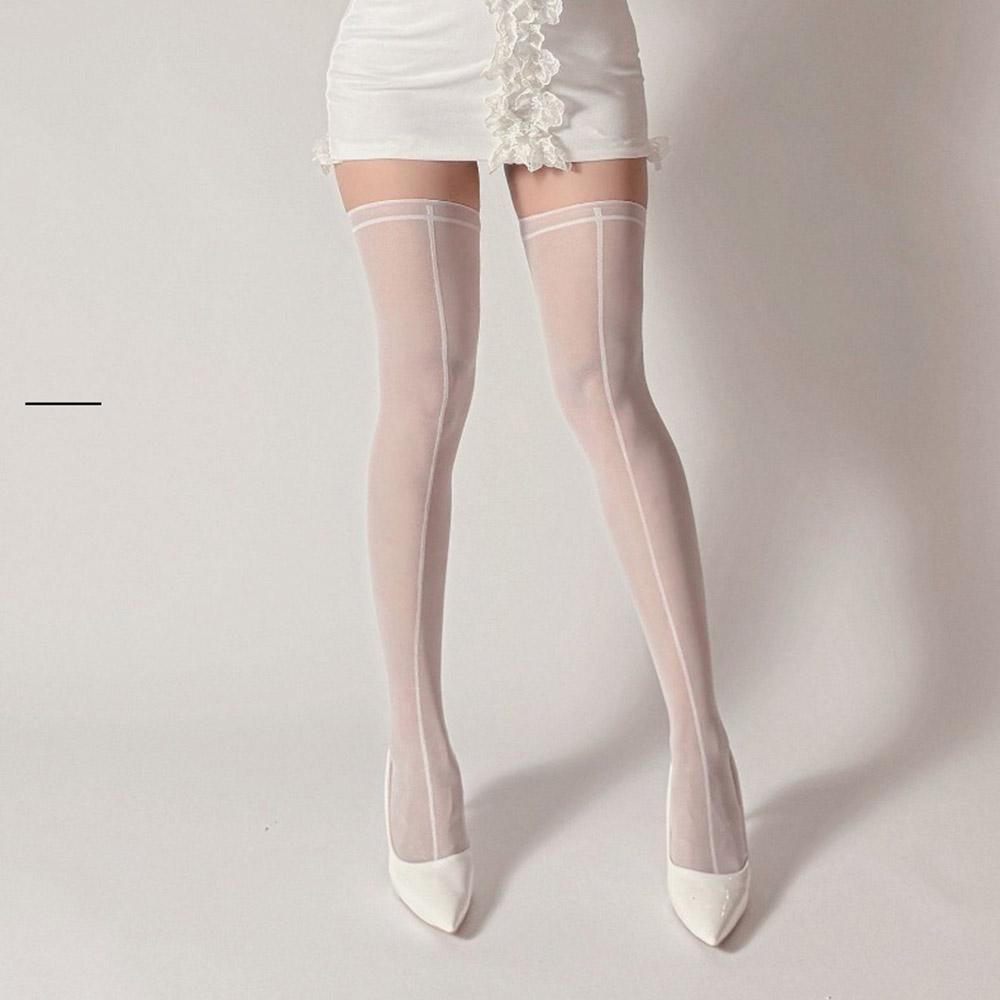 Seam Thigh High Sheer Stockings Retro Vertical Line Over Knee Socks Lolita Jk Party Cosplay Thin Transparent Long Stockings