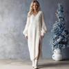 Women's V Neck Long Sleeve Maxi Dress Loose Fit Solid Color Knit Sweater Dress