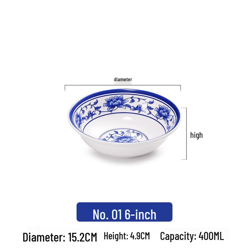 Chinese Style Melamine Blue & White Rice/Soup Bowls