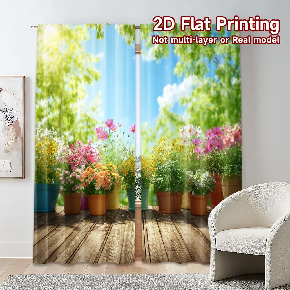 2pcs, 2D FLAT PRINTING Curtains (Without Rod) BloomingGarden Popular Curtain Fabric Semi-Sheer Curtains Room Decor for Bedroom,