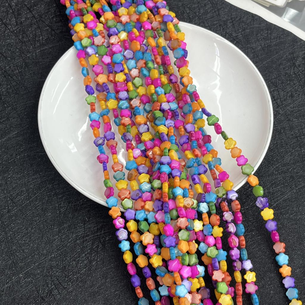 6x6mm Multicolor Star Natural Shell Beads Rainbow Iridescent Loose Beads for DIY Ramadan Jewelry Making & Bracelet Necklace Crafts 38cm