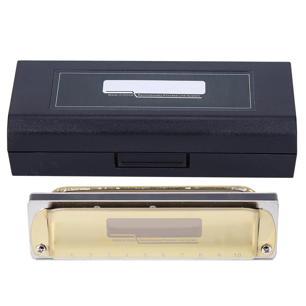 10-Loch Mundharmonika Blues F-Dur Harp Wind Musikinstrument Anfänger Übung KS-10BHGold