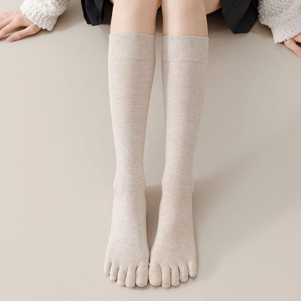 Solid Color Five Finger Long Socks Anti-slip Mid-tube Stocking Women  Spring Summer