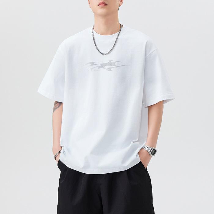 

Summer Heavy 300g Printed Wash Water Pure Cotton Sleeve T-shirt Gentlemen s Oversized Japanese Style High Quality Practical Daily Use M белый