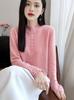 2025 Korean Style Women's Heavy Knit Wool Sweater: Versatile Hollow-Out, Half-High Neck, Slimming Base Layer