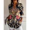 Elegant Commuter Lapel Geometric Pattern All Over Print Long Sleeve Women's Shirt