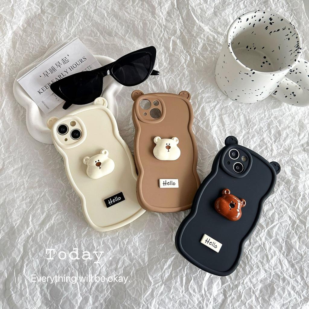 Three-dimensional cartoon hello bear for iPhone17Pro max Apple 16 mobile phone case 15 new 14 soft case