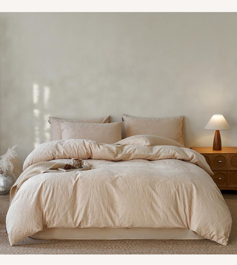Sleep Grid Comfortable Three-Dimensional Cotton Jacquard Four Piece Set