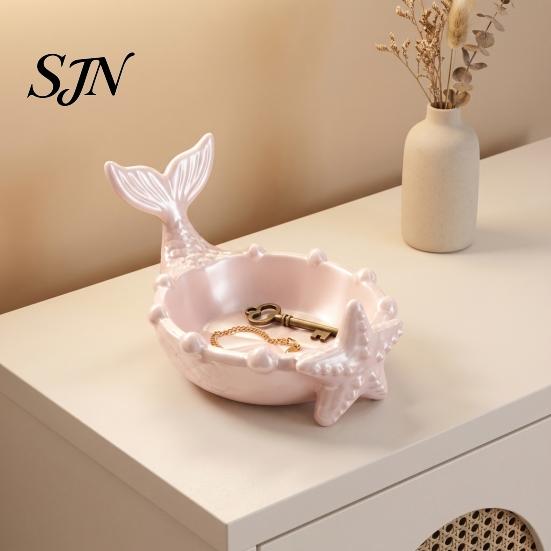 Pearlescent Ring Holder 3D Printed Mermaid Tail Trinket Dish, Ocean Theme Jewelry Tray, Decorative Tray Earring for Vanity Table Entryway, Gift Girls