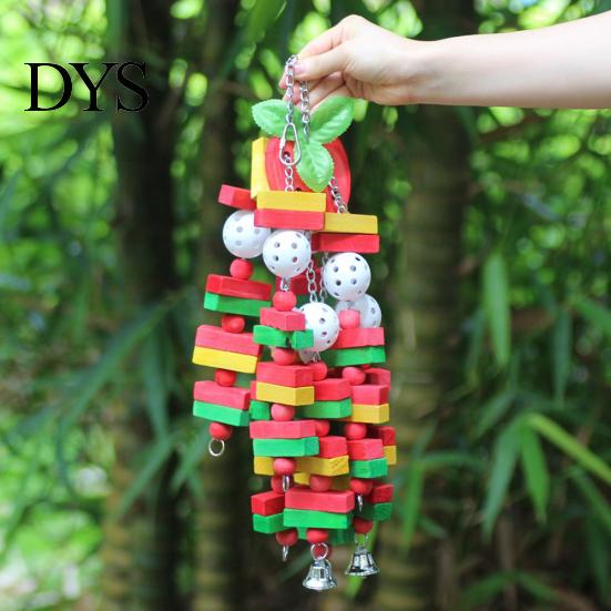 Parrot Wood Apple Banana Building Block Toy Pet Bird Ladder Bite Chew Cage Decor