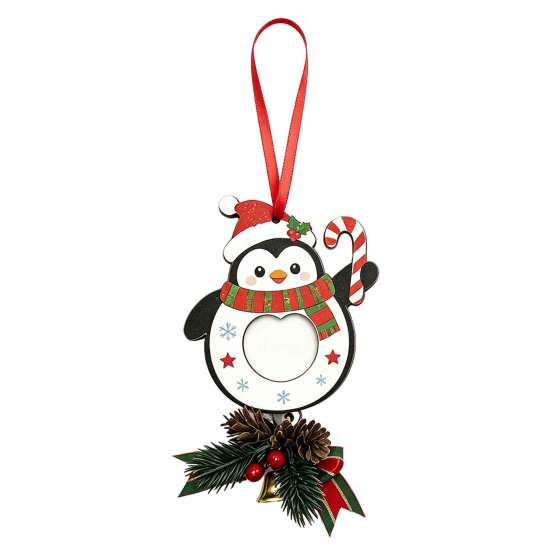 Custom Keepsake Gifts Wooden Christmas Tree Ornaments, 2D Stocking House Shaped Photo Frame Hanging Decor Decor, Xmas Ornament for Family Holiday