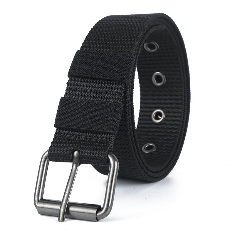 Men's Tactical Nylon Woven Belt with Full Eyelet Pin Buckle for Military Training.