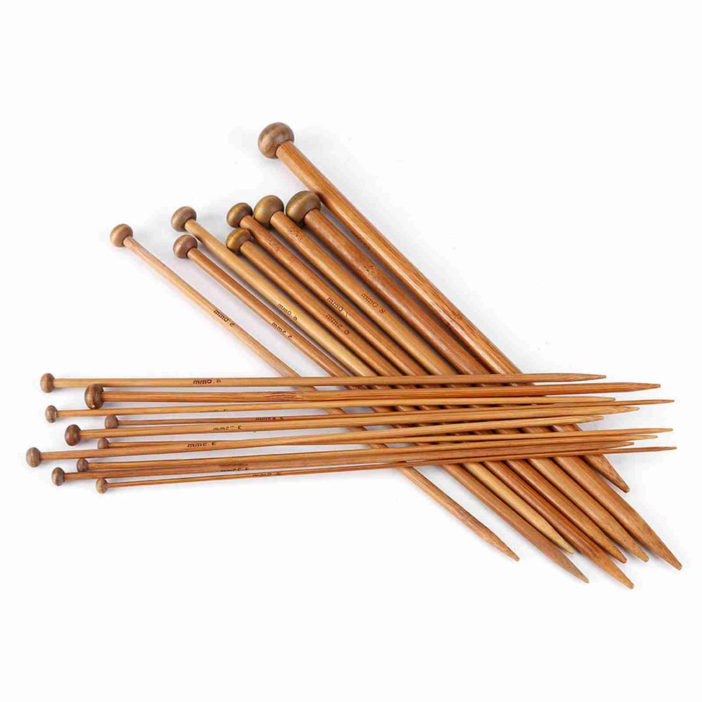 Bambus-Stricknadel-Set, einspitzige karbonisierte Stricknadeln, 18 Größen (2 mm bis 10 mm)