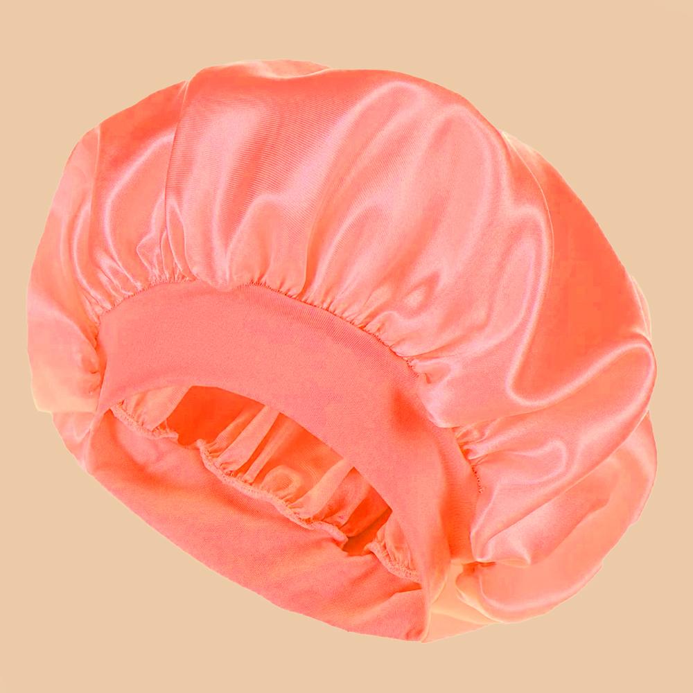 1pc Women's Solid Color Satin Wide-Brimmed Shower Cap Suitable For Daily Use Silk Bonnet Satin Bonnet