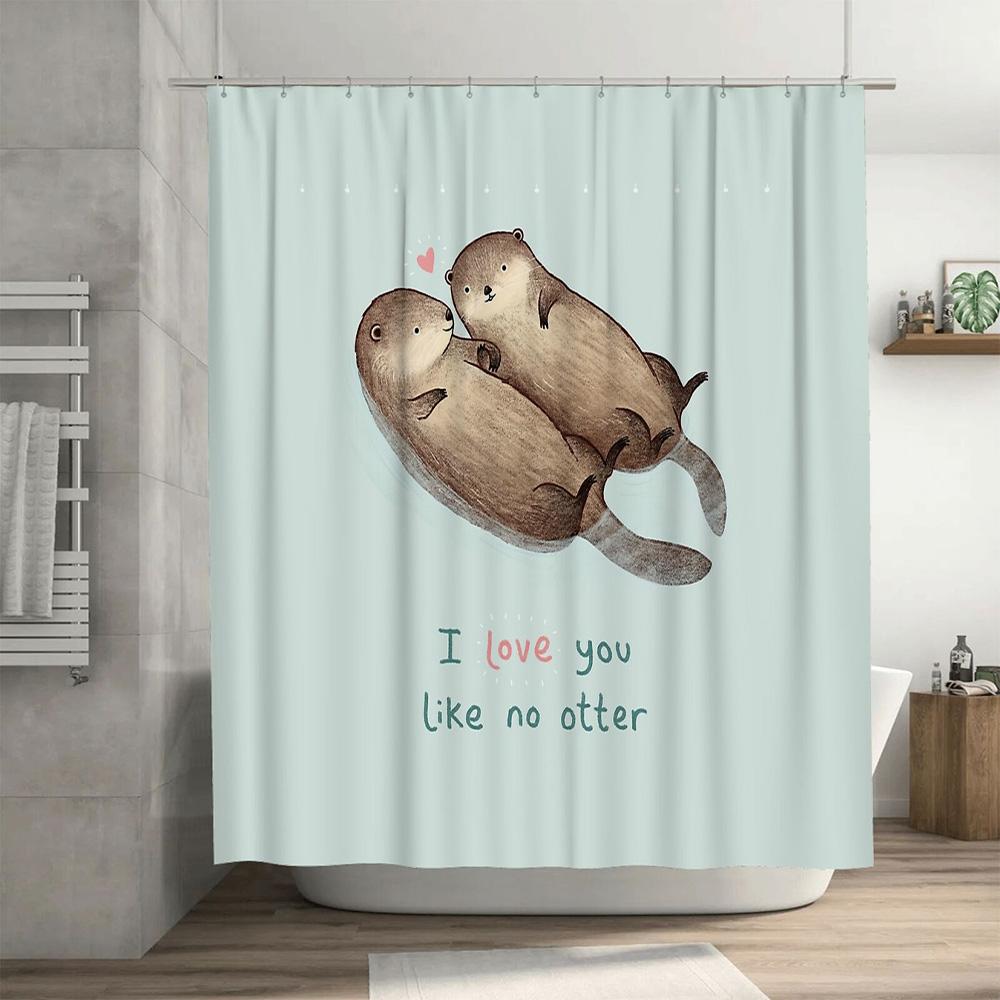 Cute Otter Bath Curtain Woodland Animal Shower Curtain Forest Wildlife Decor Bathroom Set Waterproof Home Decor