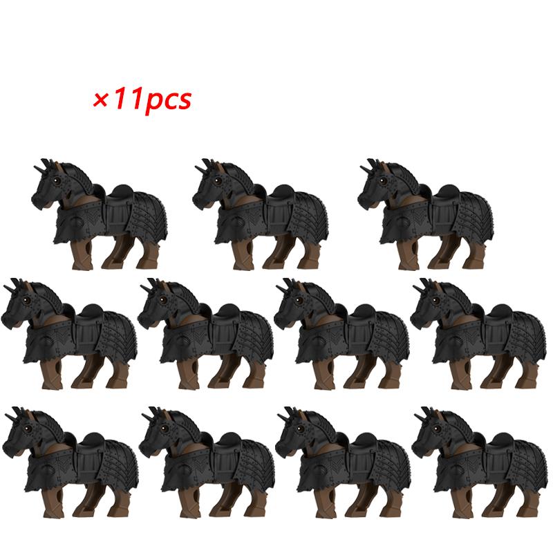 11pcs Medieval Gothic War Horse Building Blocks Silver/Gold/Iron/Armored Horses Battle Steed DIY Bricks Toys