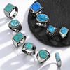 Stylish Natural Stone Turquoise Ring for Men,Waterproof Stainless Steel Signet Ring,Vintage Birthday Jewelry Gift for Him Dad