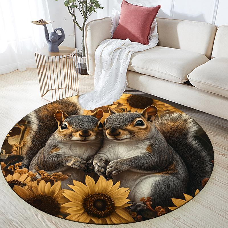 Two Squirrels pattern round rug,Carpet Rug for Living Room Bedroom Playroom ,Non-slip Floor Mat,Holiday Gifts and Birthday Gifts.