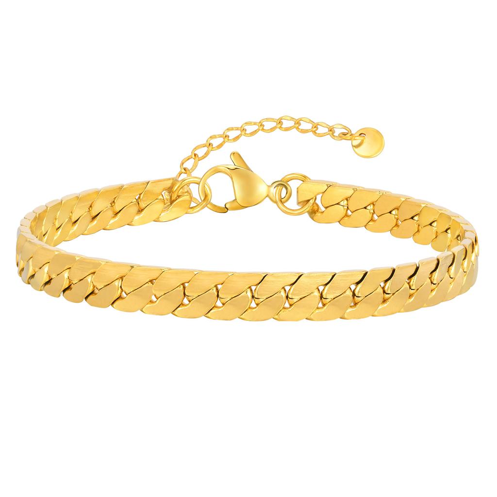 Vnox Gotische Zwarte Cubaanse Ketting Armbanden voor Mannen, Roestvrij Staal Platte Miami Curb Links Polsband, Eenvoudige Metalen Sieraden