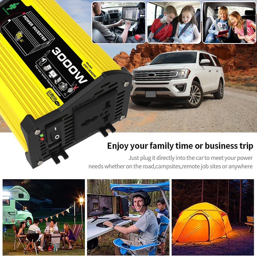 3000W Intelligent Power Inverter DC 12V To AC 220V Dual USB Car Charger Converter Modified Sine Wave Portable Power Inverter