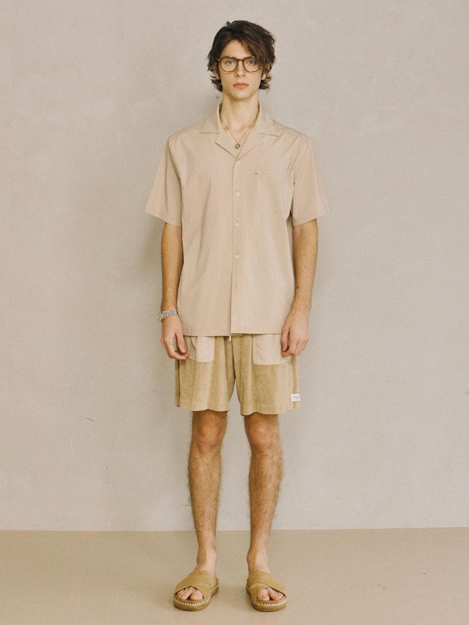 Wave Seoul Nylon Open Collar Shirt Beige L