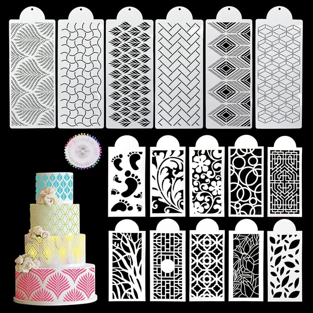 DI QIU REN 8PCS Cake Decorating Stencils & Templates, 8x9.8Inches Large Floral Cake Printing Fine Hollow Lace Cookie Fondant Dessert Cake Templates,