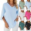 Europa en de Verenigde Staten 2026 Lente en Zomer Nieuw Effen Kleur V-hals Middellange Mouwen Losse Chiffon Blouse voor Dames