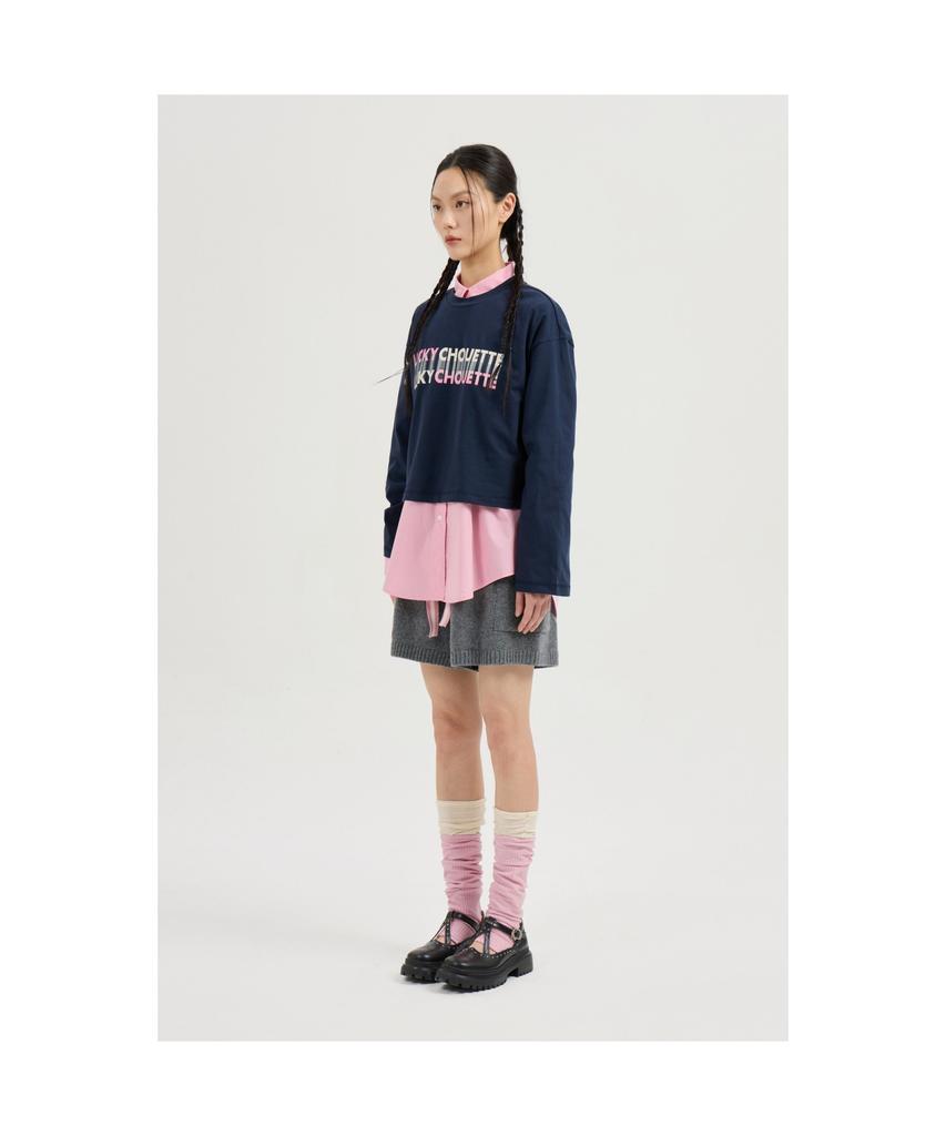 LUCKY CHOUETTE Printed Cropped Long-Sleeved T-Shirt (Dark Navy) Lftas25170Nyd