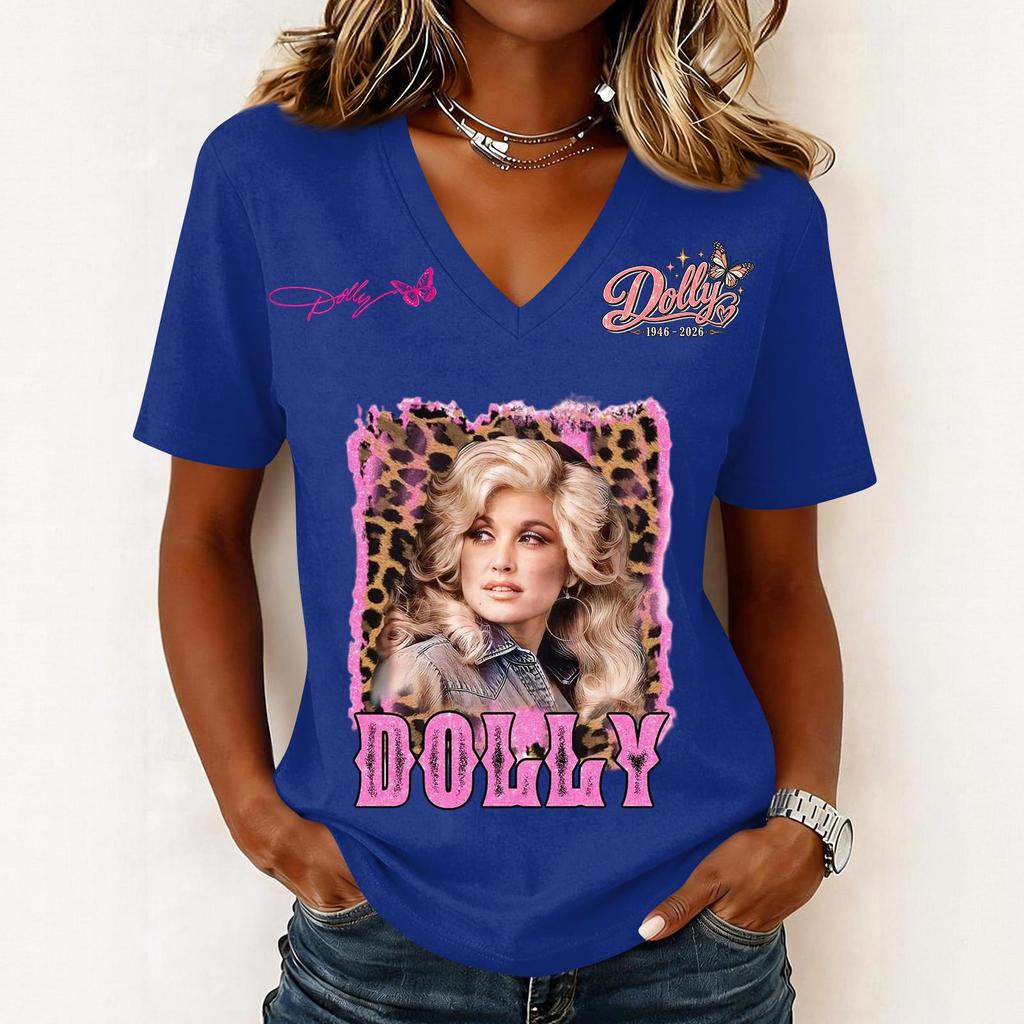 Women's Casual Letter Print V-Neck Short Sleeve Pullover Top