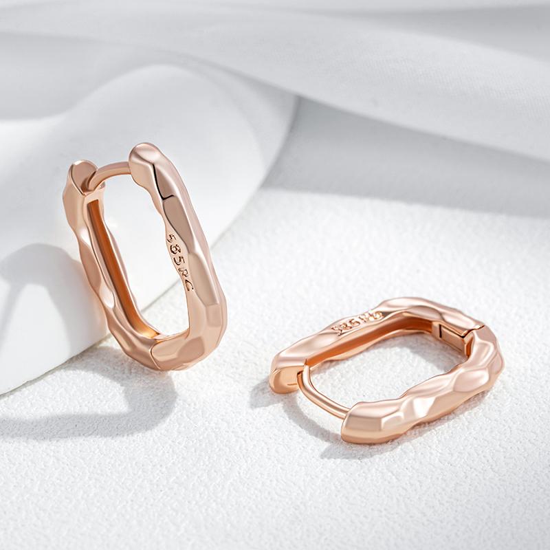 Fashion Rose Gold Color Simple Glossy Rectangular Hoop Earrings For Women Party High Quality Daily Fine Jewelry